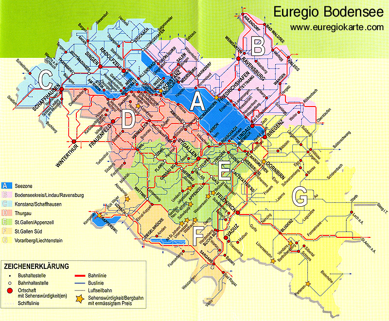 Zonenplan der Tageskarte Euregio Bodensee (Mit freundlicher Genehmigung der Gesch&auml;ftsstelle Tageskarte Euregio Bodensee. Weitere Informationen unter www.euregiokarte.com ).